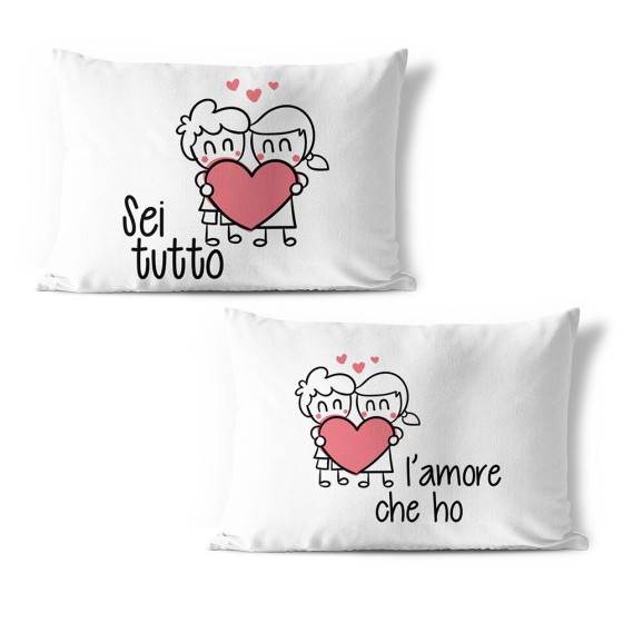 Coppia di federe personalizzabili con nomi sei tutto l’amore che ho con omini e cuore