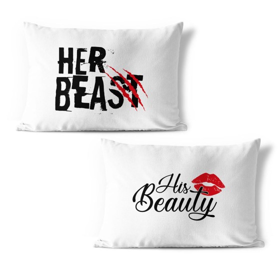 Coppia di federe personalizzabili con nomi her beast graffio his beauty bacio