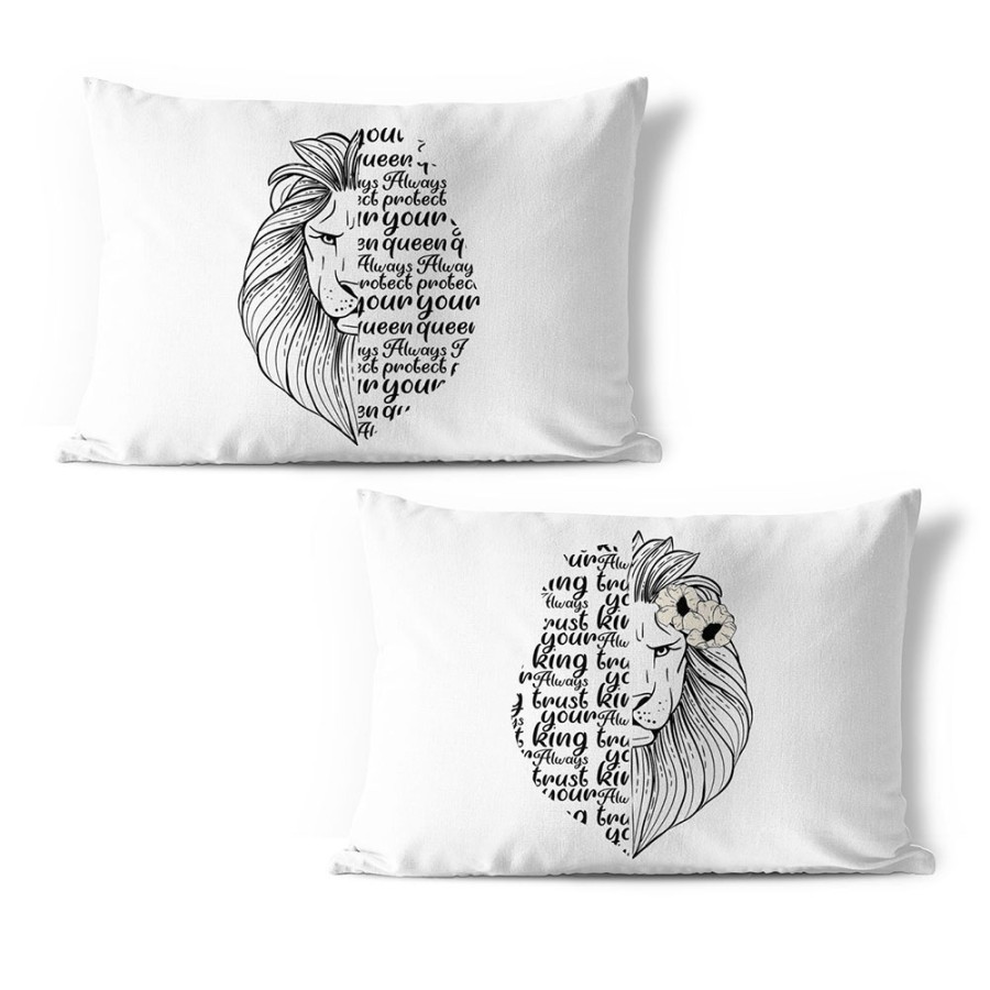 Coppia di federe personalizzabili con nomi lion always protect your queen lioness always trust your king