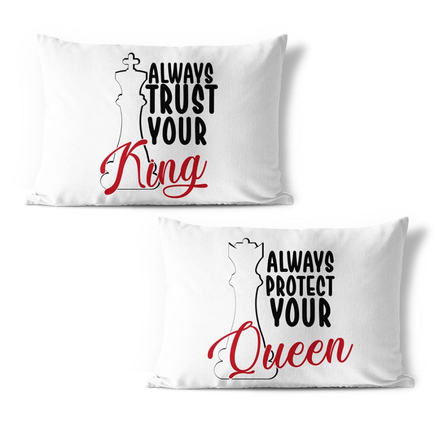 Coppia di federe personalizzabili always trust your king always protect your queen