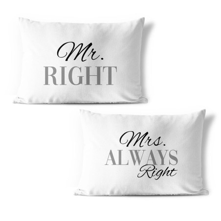 Coppia di federe personalizzabili con nomi mr right mrs...