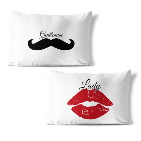 Coppia di federe personalizzabili con nomi lady e gentleman