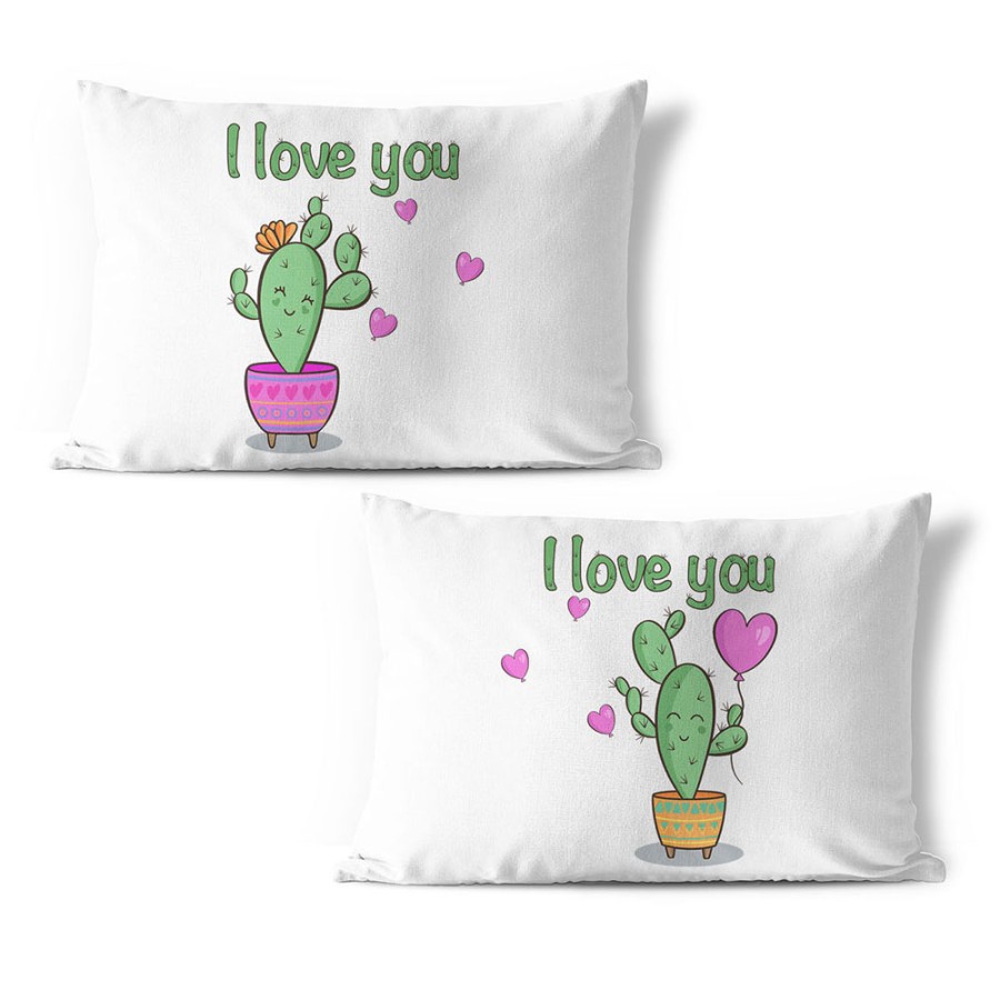 Coppia di federe personalizzabili con nomi cactus i love you