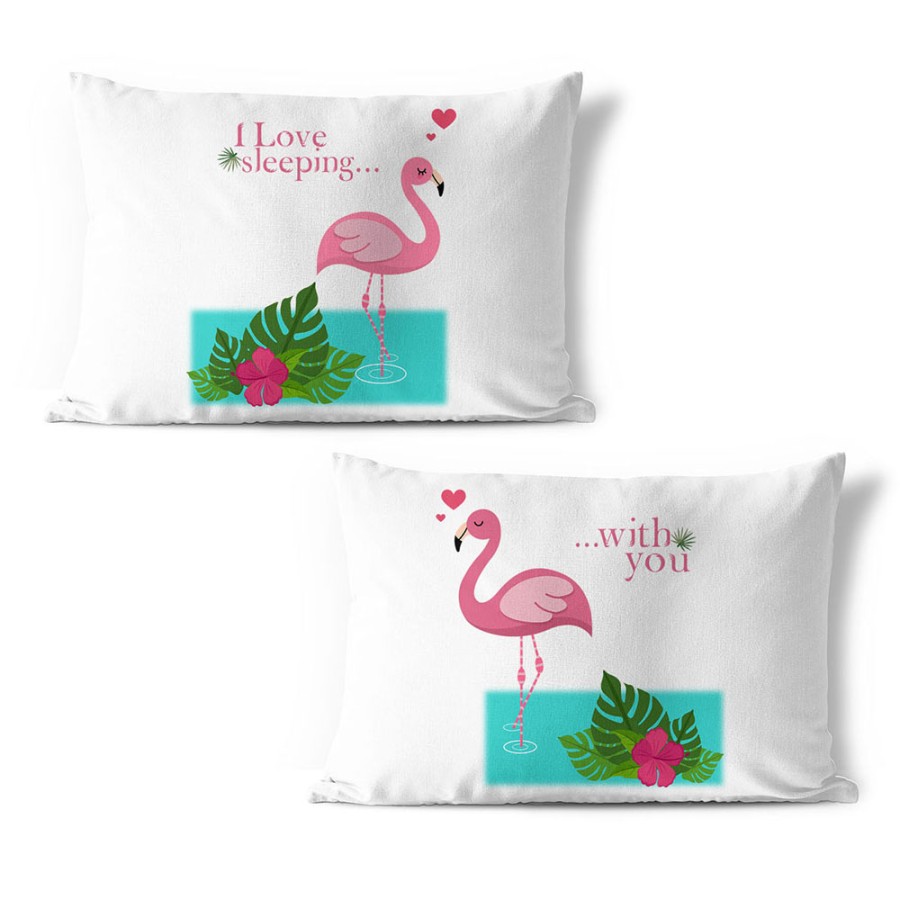 Coppia di federe personalizzabili con nomi fenicottero rosa i love sleeping with you