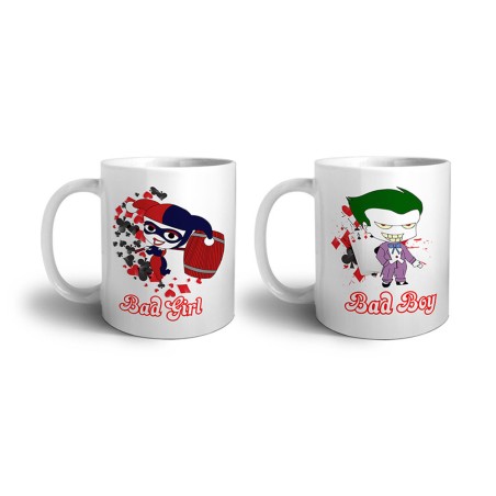 Coppia di tazze personalizzabili con nomi harley quinn...