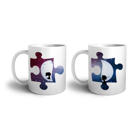 Coppia di tazze personalizzabili con nomi puzzle mezza luna
