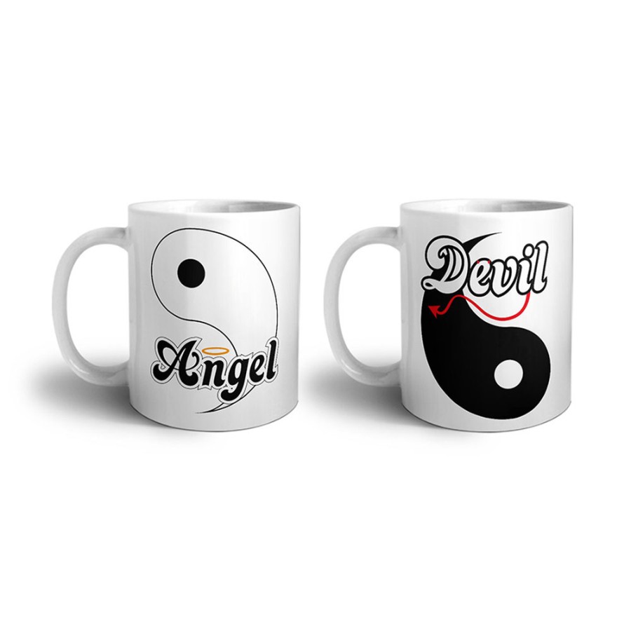 Coppia di tazze personalizzabili con nomi yin e yang angel e devil