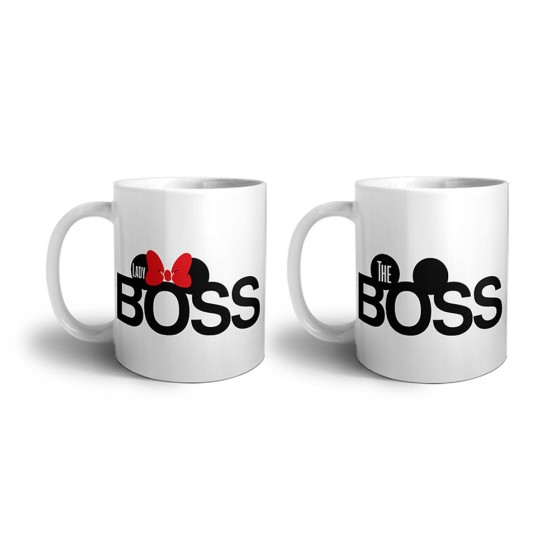 Coppia di tazze personalizzabili con nomi the boss lady boss