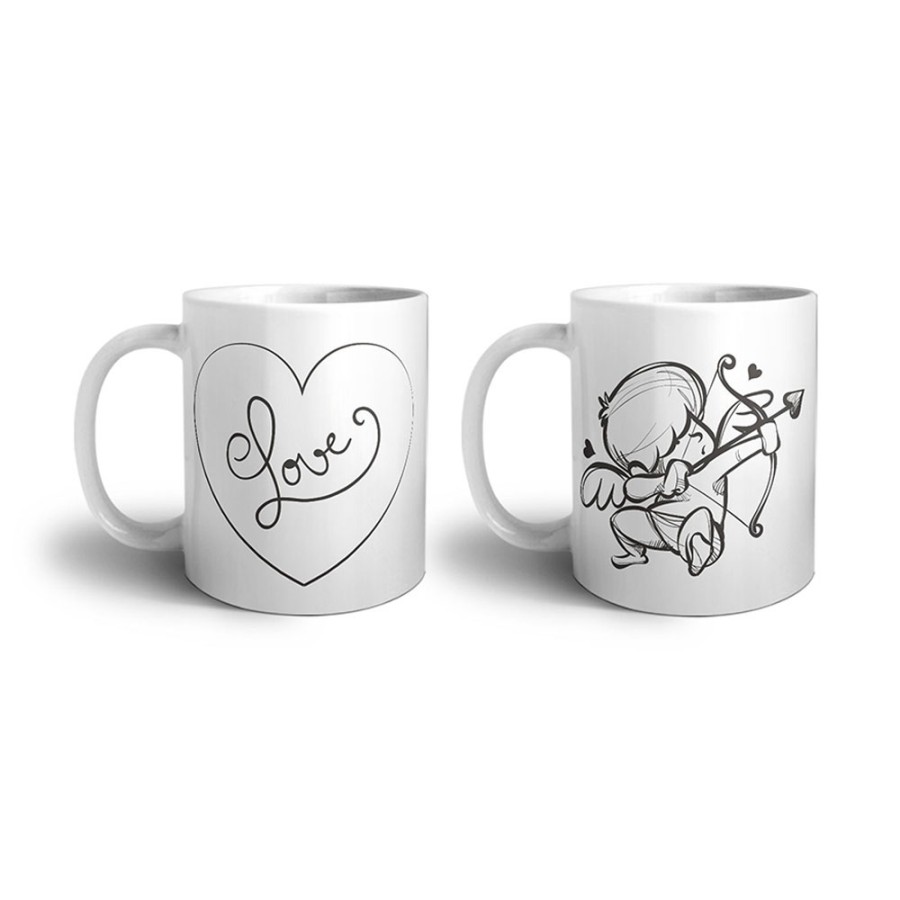 Coppia di tazze personalizzabili con nomi cupido love stilizzato