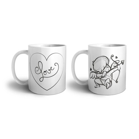Coppia di tazze personalizzabili con nomi cupido love...