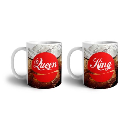 Coppia di tazze personalizzabili con nome king e queen cola