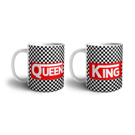 Coppia di tazze personalizzabili con nomi v king e v queen