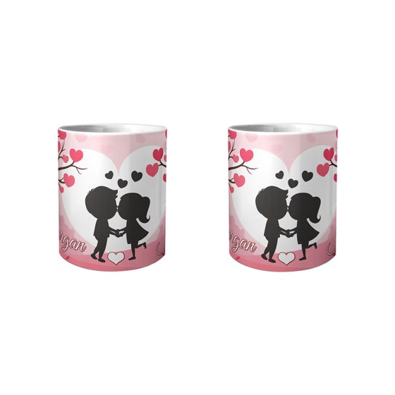 Coppia di tazze personalizzate con nomi coppia romantica