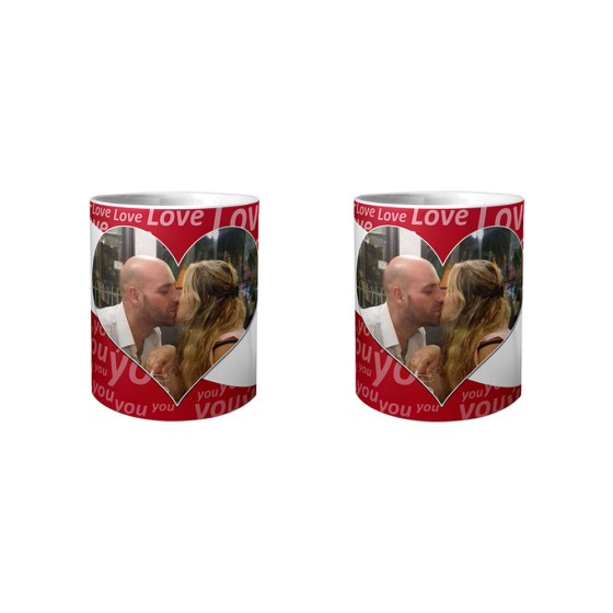 Coppia di tazze personalizzate con foto e nomi texture love