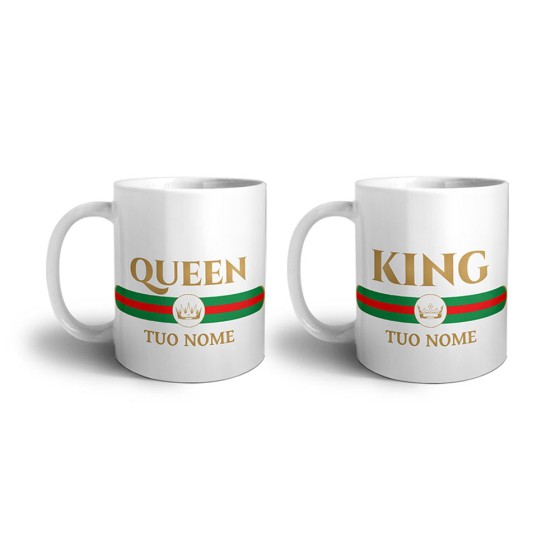 Coppia di tazze personalizzabili con nome king e queen brand di lusso