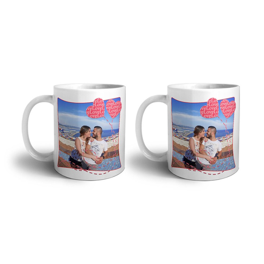 Coppia di tazze personalizzate con foto love palloncini