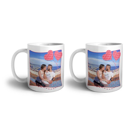 Coppia di tazze personalizzate con foto love palloncini