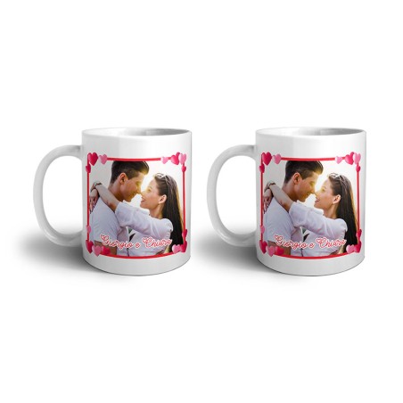 Coppia di tazze personalizzate con foto e nomi cornice love