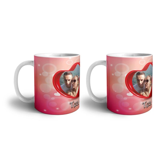 Coppia di tazze personalizzate con nomi e foto due cuori