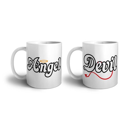 Coppia di tazze personalizzabili con nomi angel e devil