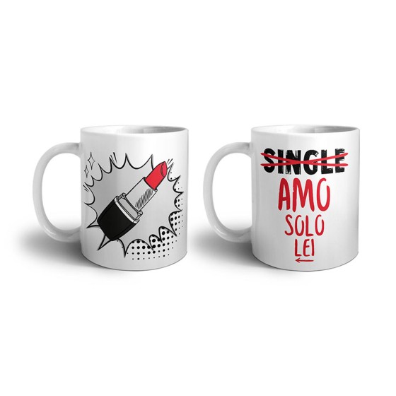 Coppia di tazze personalizzabili con nomi single amo solo lei rossetto pop art