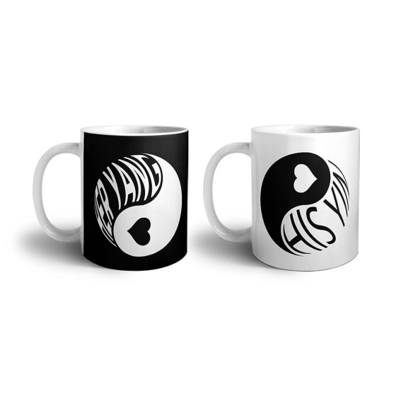 Coppia di tazze personalizzabili con nomi his yin her yang