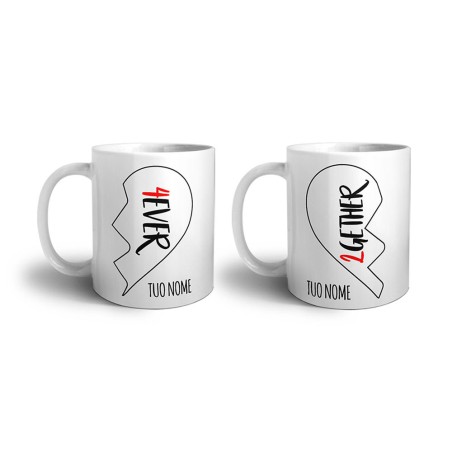Coppia di tazze personalizzabili con nomi 2gether 4ever...