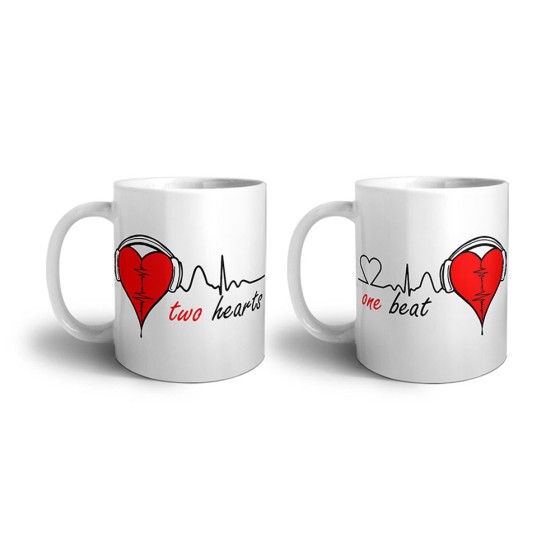 Coppia di tazze personalizzabili con nomi two hearts one beat