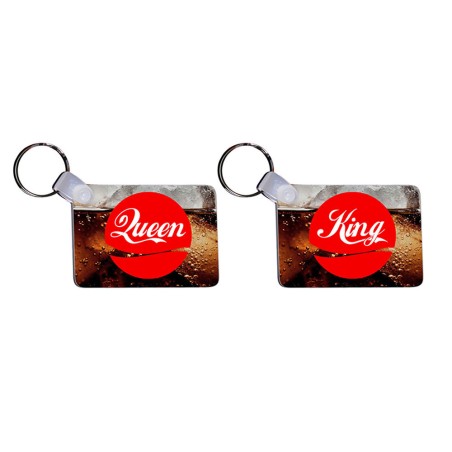 Coppia di portachiavi personalizzabili con nome king e queen cola