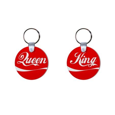 Coppia di portachiavi personalizzabili con nome king e queen cola
