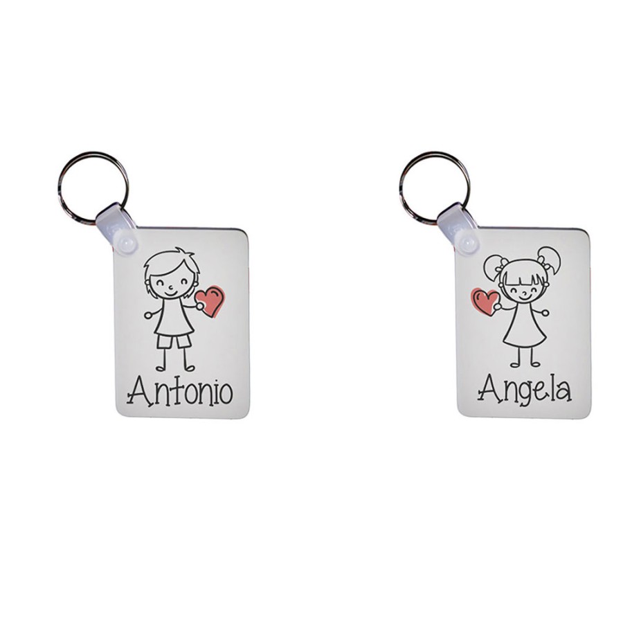 Coppia di portachiavi personalizzati con nomi omini con cuore