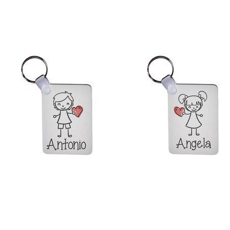 Coppia di portachiavi personalizzati con nomi omini con cuore