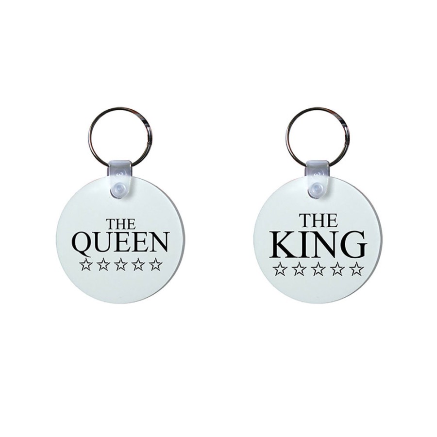 Coppia di portachiavi personalizzabili con nome her king his queen with star
