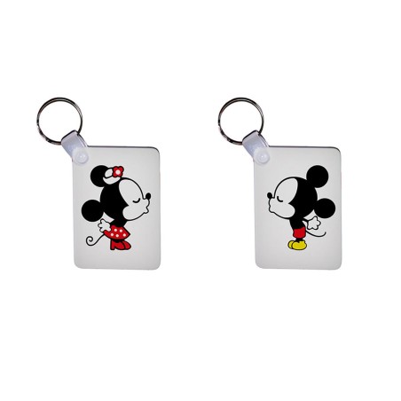 Coppia di portachiavi personalizzabili con nome mr and mrs con bacio dei topolini
