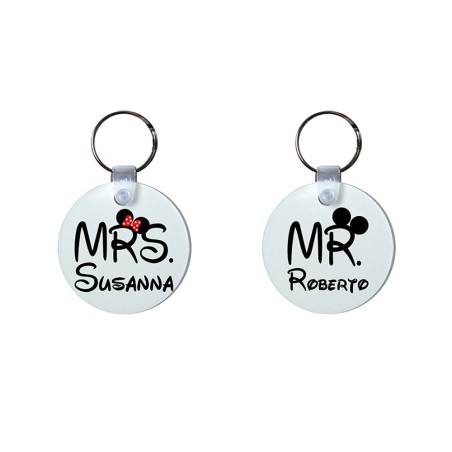 Coppia di portachiavi personalizzabili con nomi mr and mrs con orecchie