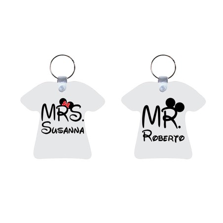 Coppia di portachiavi personalizzabili con nomi mr and mrs con orecchie