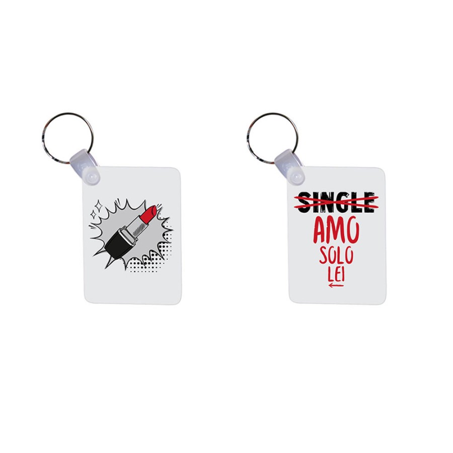 Coppia di portachiavi personalizzabili con nomi single amo solo lei rossetto pop art