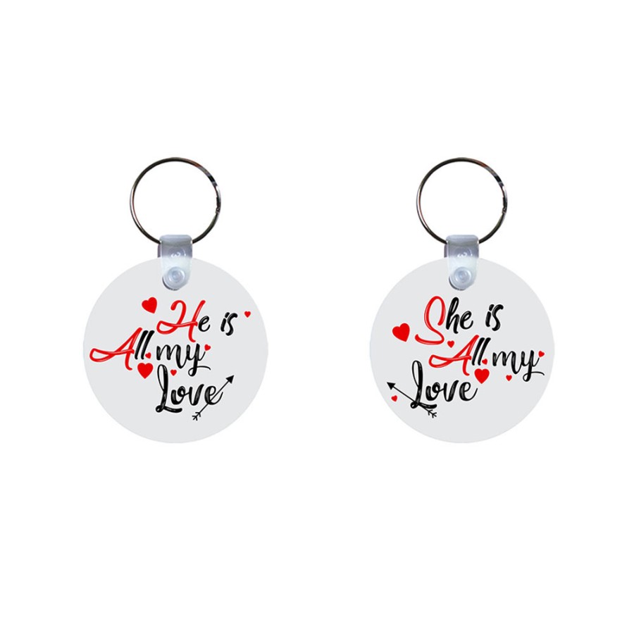 Coppia di portachiavi personalizzabili con nomi she is all my love he is all my love