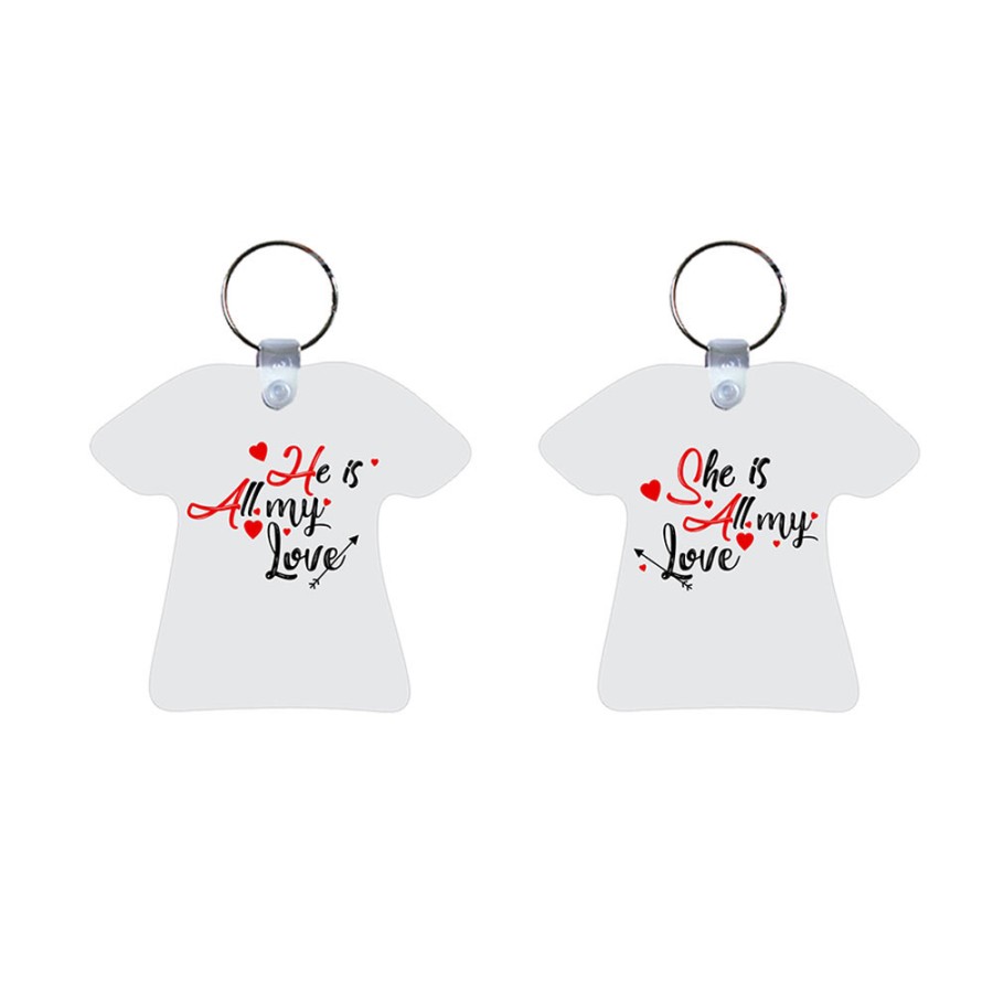 Coppia di portachiavi personalizzabili con nomi she is all my love he is all my love