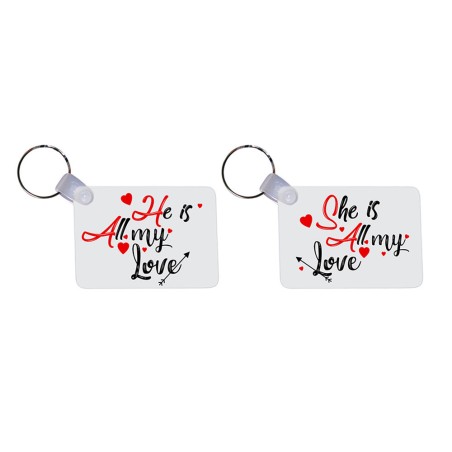 Coppia di portachiavi personalizzabili con nomi she is all my love he is all my love
