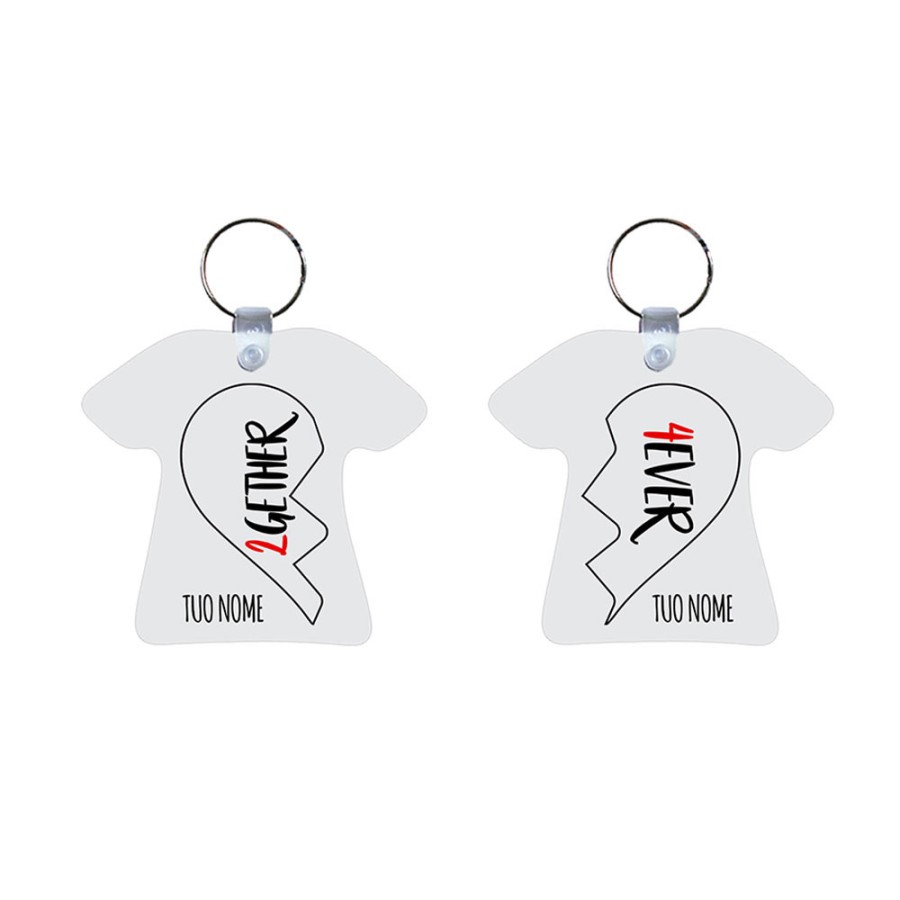 Coppia di portachiavi personalizzabili con nomi 2gether 4ever mezzo cuore