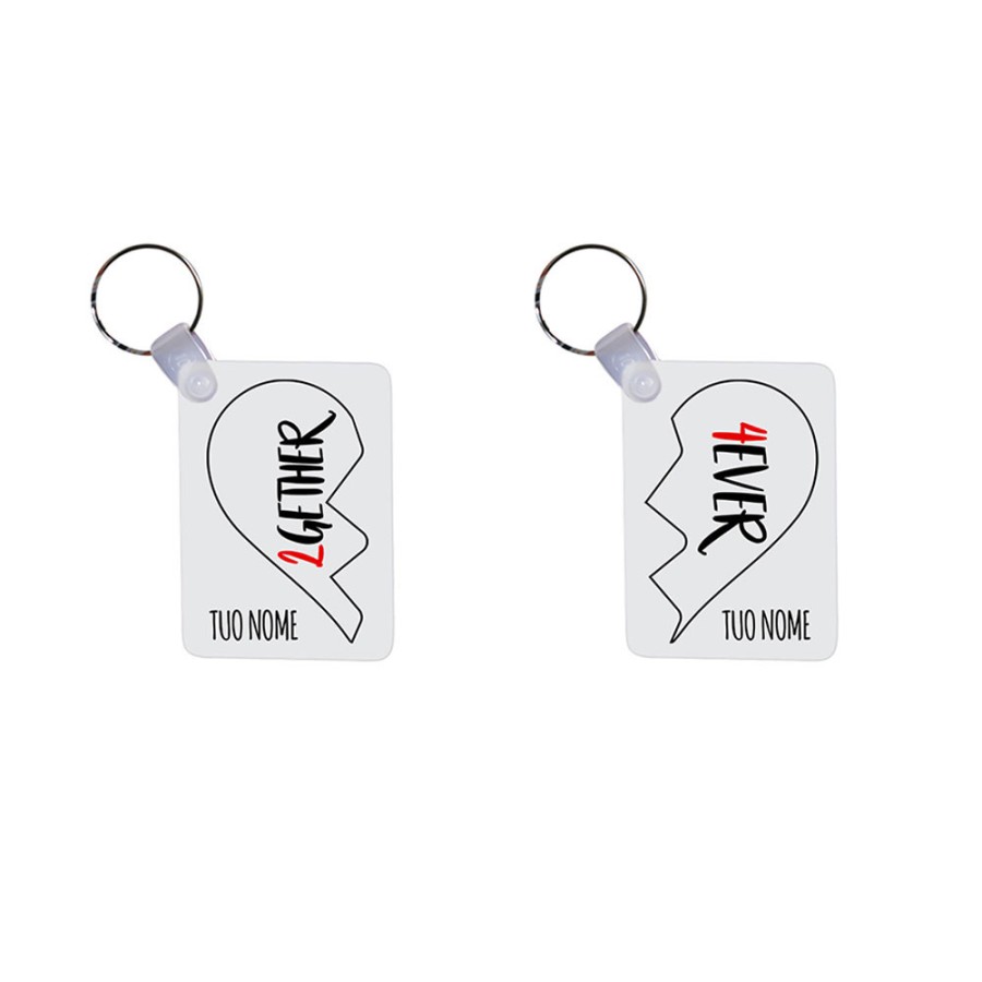 Coppia di portachiavi personalizzabili con nomi 2gether 4ever mezzo cuore