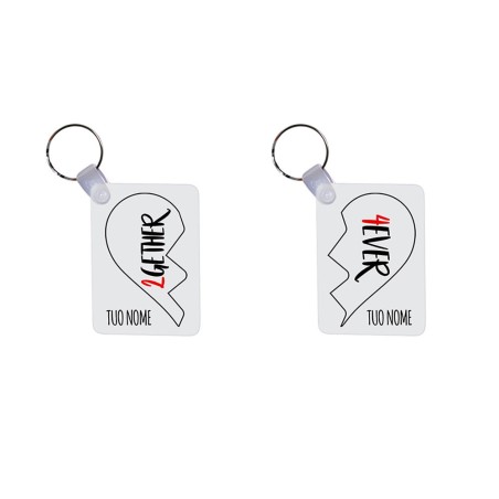 Coppia di portachiavi personalizzabili con nomi 2gether 4ever mezzo cuore