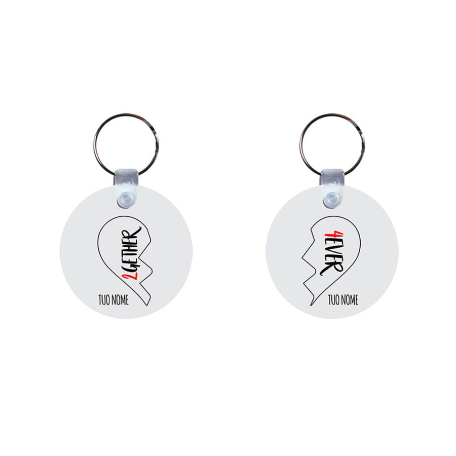 Coppia di portachiavi personalizzabili con nomi 2gether 4ever mezzo cuore