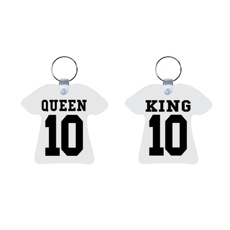 Coppia di portachiavi personalizzati con nomi e numeri king e queen