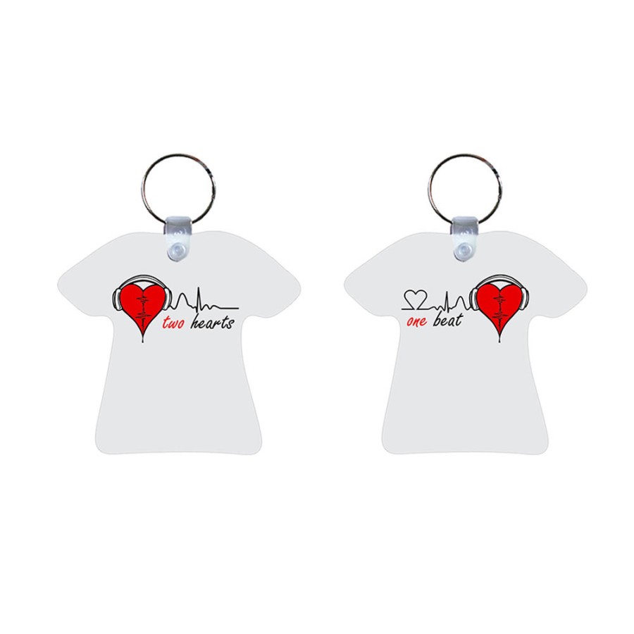 Coppia di portachiavi personalizzabili con nomi two hearts one beat