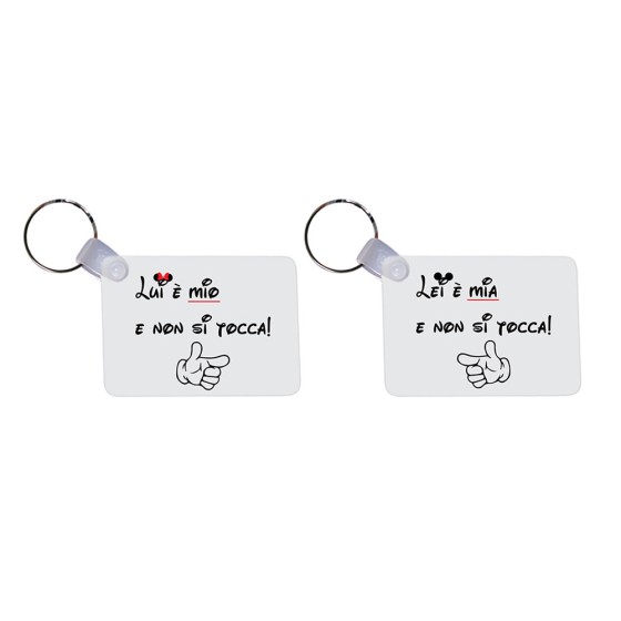 Coppia di portachiavi personalizzabili con nomi lui è mio non si tocca lei è mia non si tocca 2