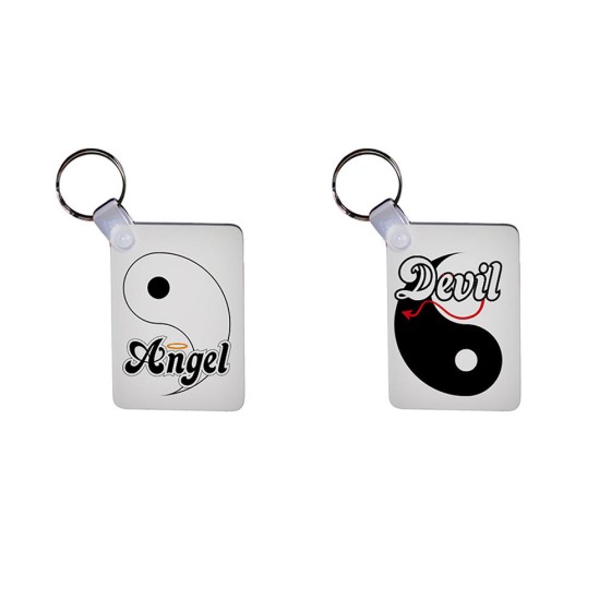 Coppia di portachiavi personalizzabili con nomi yin e yang angel e devil