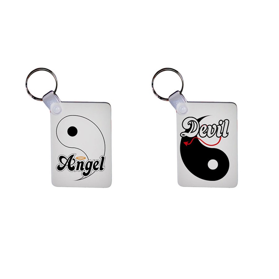 Coppia di portachiavi personalizzabili con nomi yin e yang angel e devil