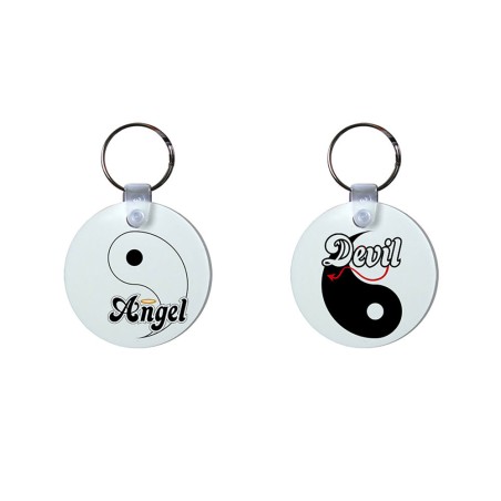 Coppia di portachiavi personalizzabili con nomi yin e yang angel e devil